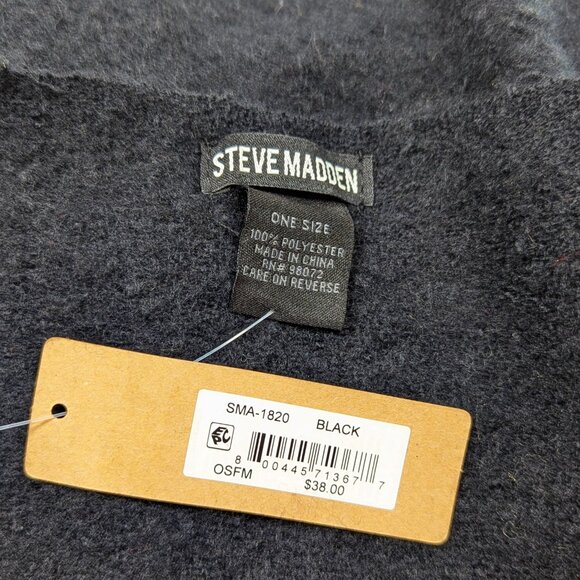 Steve Madden Women's Solid Black Scarf with Fringe Details 18" x 75" (MSRP $38) - Picture 2 of 3